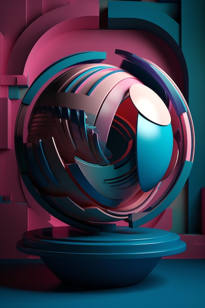 A digital painting of a blue and pink background with a large circle