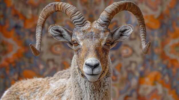 a digital painting of a brown ibex with large