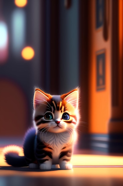 A digital painting of a cat by the fire