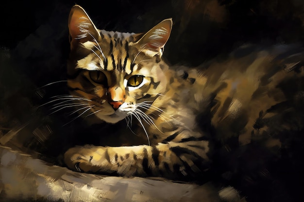 Digital painting of a cat in the style of Vincent van Gogh