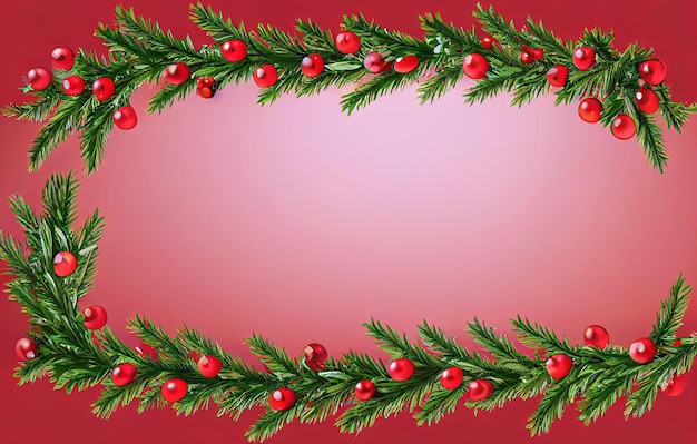 Digital painting Christmas gift and holly berry branches decoration