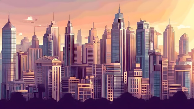 a digital painting of a city with the word city on it