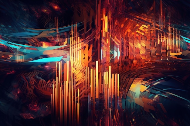 A digital painting of a colorful background with a blue and orange background.