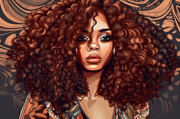 Digital painting curly hair girl with wavy long hair people portraits