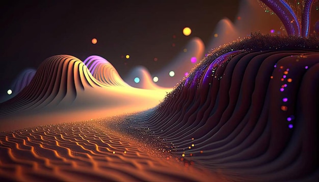 A digital painting of a desert with a colorful design.