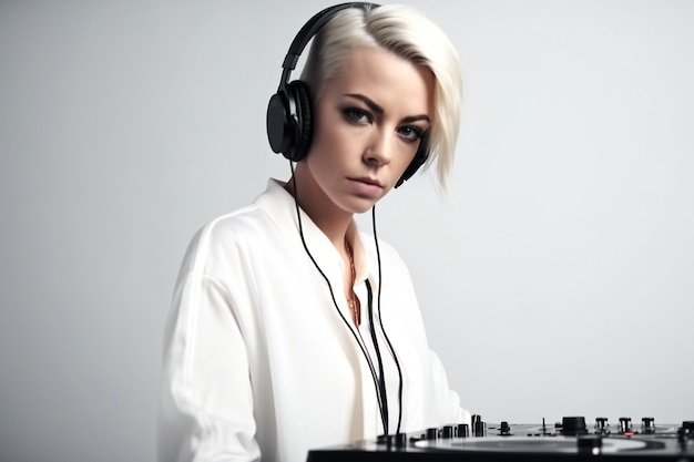 Digital painting dj woman on white high quality music and sound