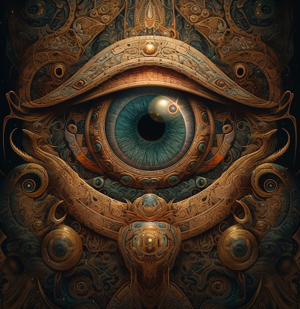 A digital painting of an eye with a snake on it.