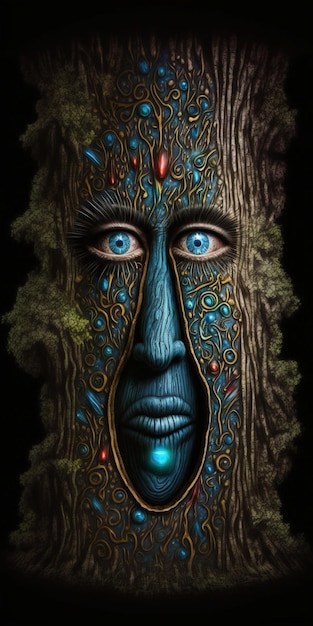 Digital painting of a face in a tree generative ai