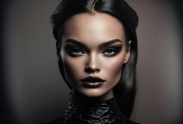 Digital painting fashion model girl with black make up people expressions