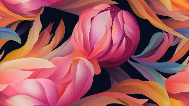 A digital painting of a flower with colorful leaves.