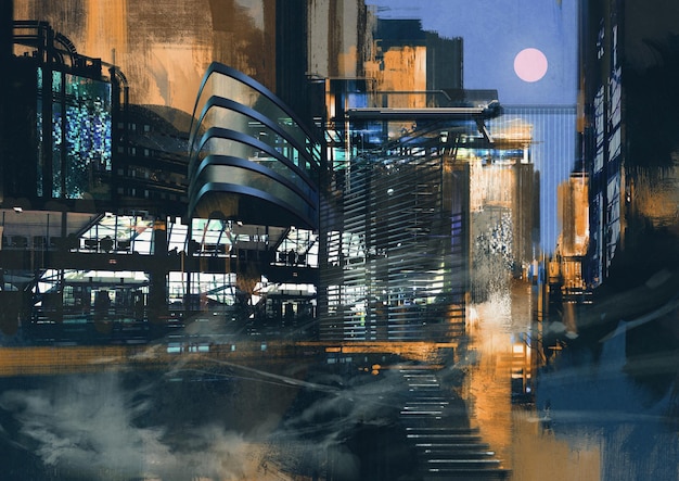 digital painting of futuristic sci-fi city