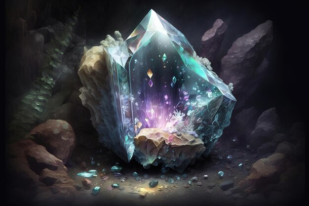 A digital painting of a gem with the words magic on it