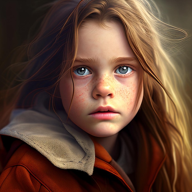 Digital painting of a girl with red hair and a blue hoodie