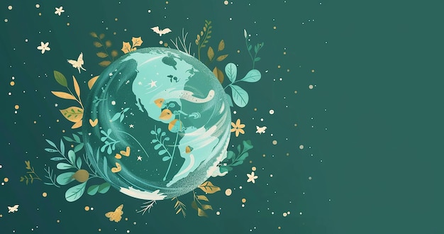 Photo a digital painting of a globe with butterflies and flowers