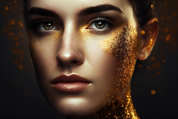 Digital painting of gold glitter woman creative digital illustration