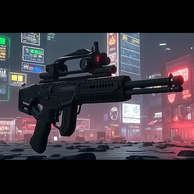 A digital painting of a gun with a sign that says'ghostbusters'on it