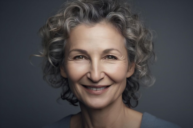 Digital painting happy mature woman smiling on grey wall people portraits