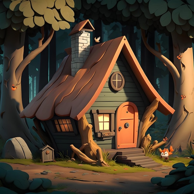 Digital painting of a house in the woods