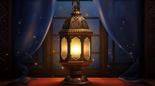 A digital painting of a lantern with the words Eid background 8K