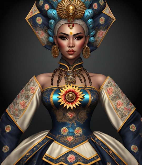 Digital painting miss universe traditional costume clothing accessories