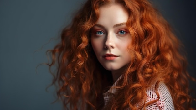 Digital painting model girl with long red curly hair people portraits