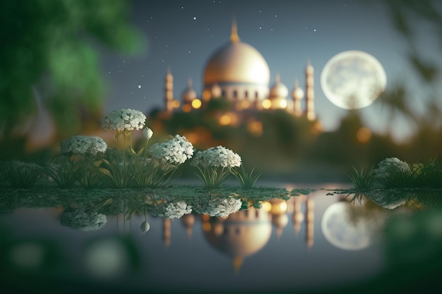 A digital painting of a mosque Islamic background