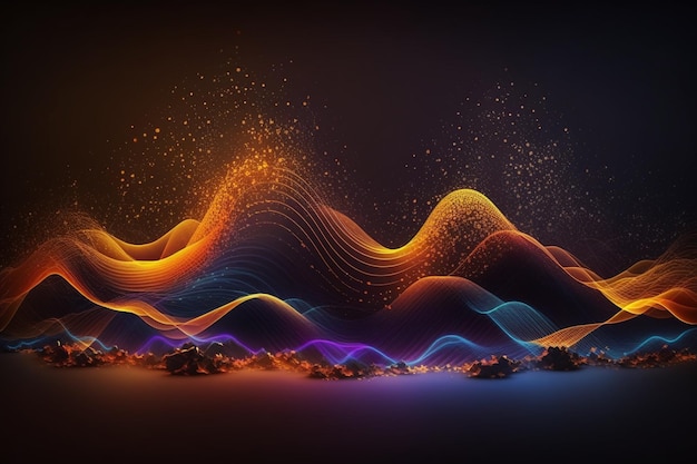 A digital painting of a mountain with a light pattern that says'wave '