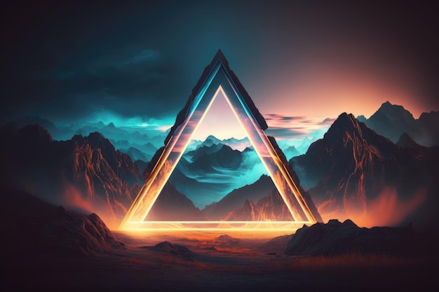 A digital painting of mountains and a triangle with the word's on it