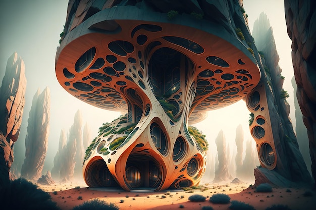 A digital painting of a mushroom with a large mushroom on the top.