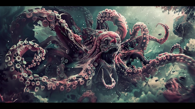 Photo a digital painting of a octopus with the word octopus on the bottom