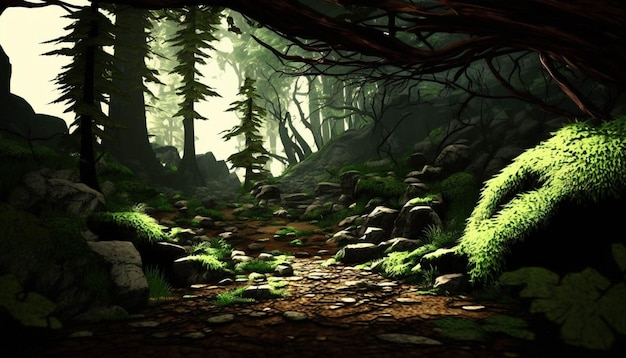 Digital painting of a path through a forest generative ai