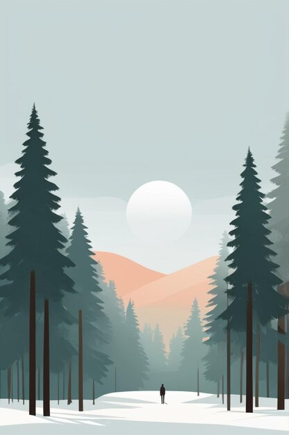 Photo a digital painting of pine trees and mountains