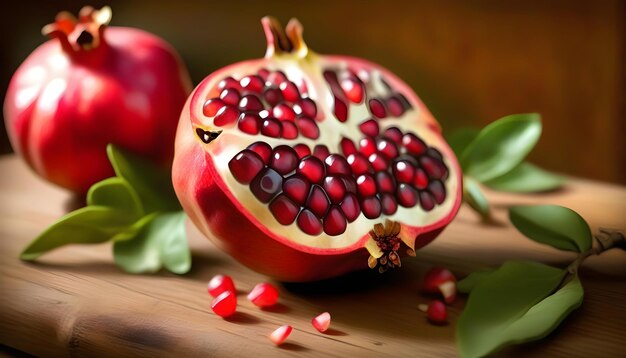 Photo a digital painting of a pomegranate on a wooden table