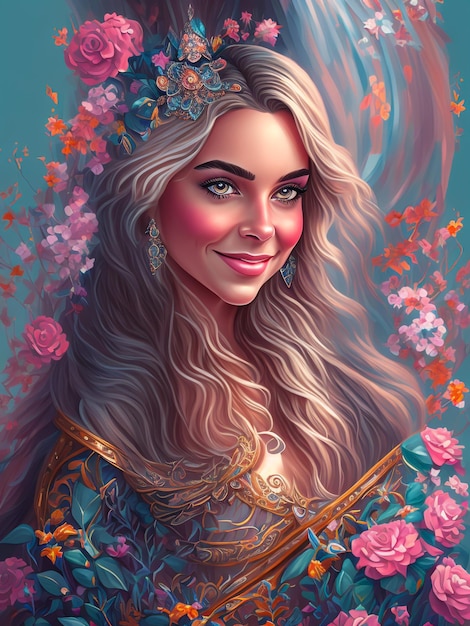 Digital painting of a regal princess with a confident expression