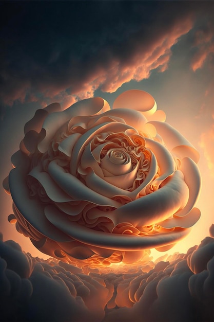 Digital painting of a rose in the clouds generative ai