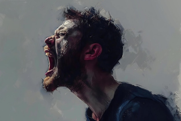 Digital painting of a scary zombie man with blood dripping from his mouth