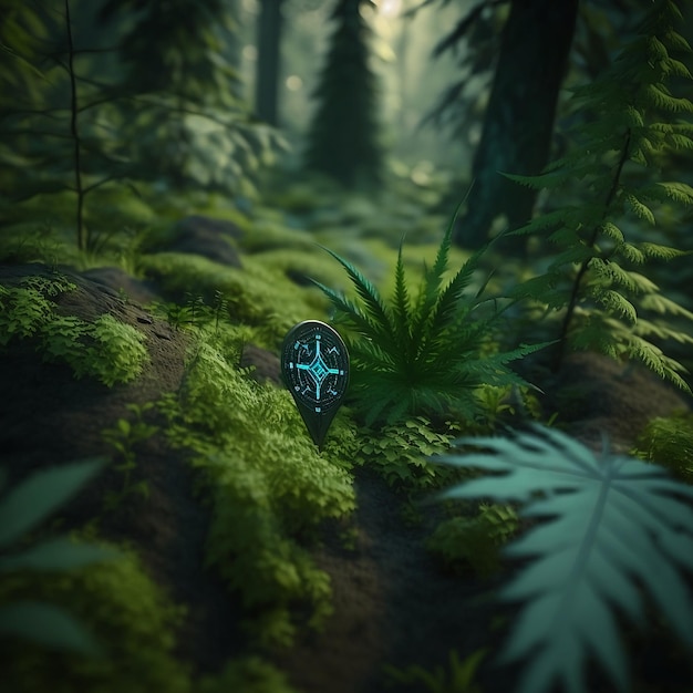 A digital painting of a sign in the forest