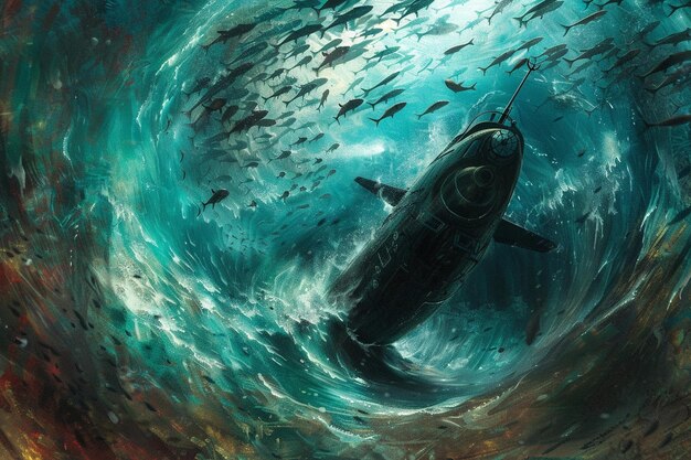 Photo a digital painting of a spaceship floating in a dark ocean