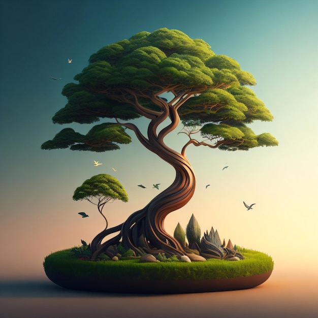 A digital painting of a tree with the word tree on it