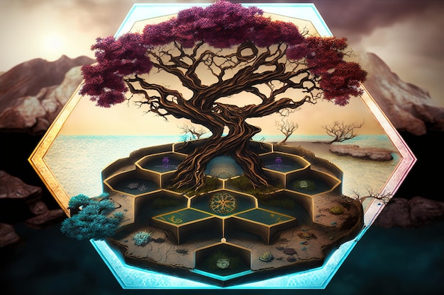 A digital painting of a tree with the word tree on it.