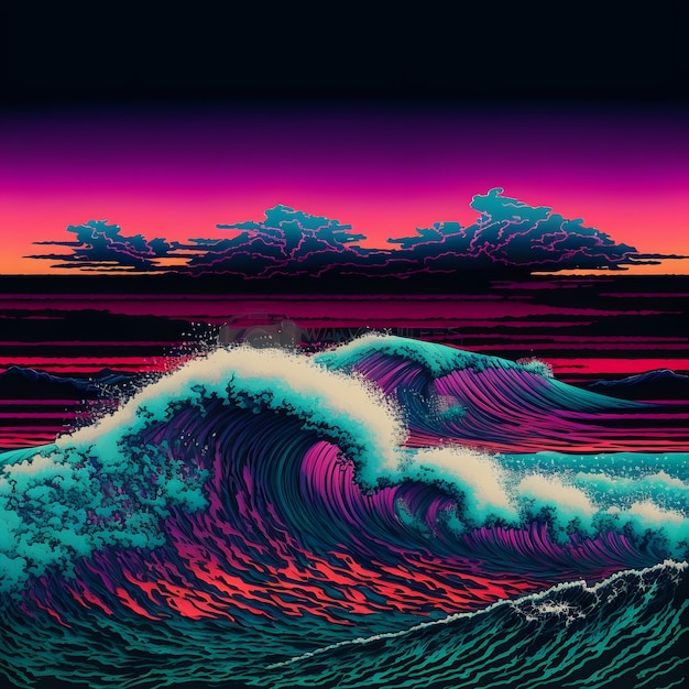 A digital painting of a wave with the words " wave " on it.