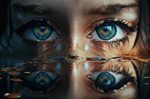 A digital painting of a woman's eyes with the word " on the bottom.