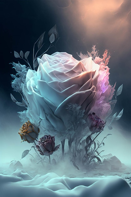 Digital painting of a woman surrounded by flowers generative ai