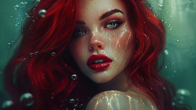 a digital painting of a woman with red hair and a red hair