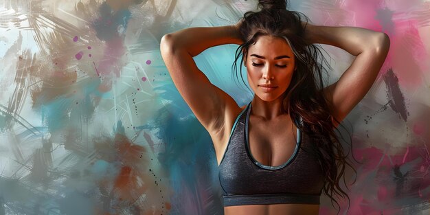 Digital painting of young brunette plussize woman celebrating body positivity and fitness Concept Body Positivity Plus Size Model Fitness Celebration Digital Art Brunette Woman