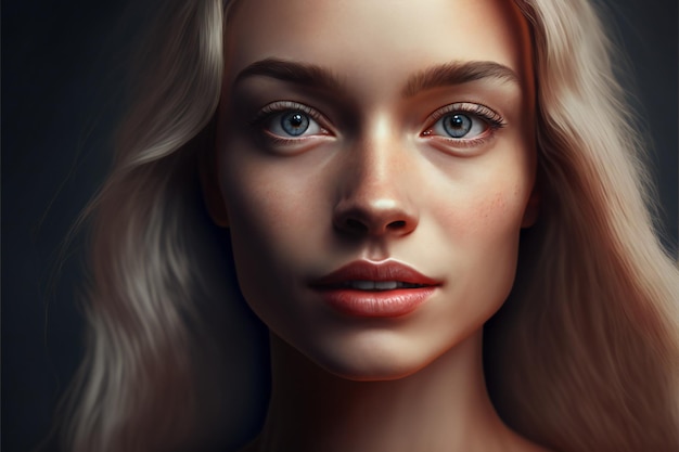 Digital painting of young woman with good natural skin people expressions