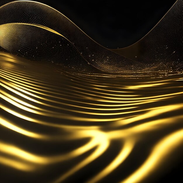 Digital_particle_wave_floor_gold_and_black_color_abstr generated by ai