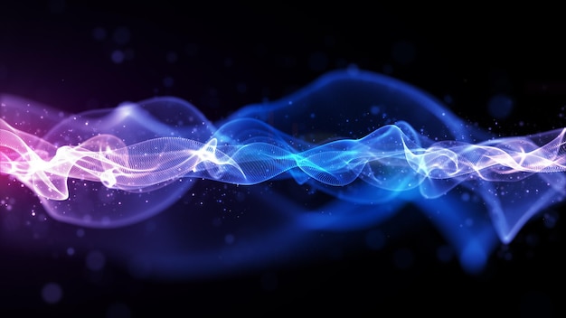 Digital particles wave flow with bokeh abstract background