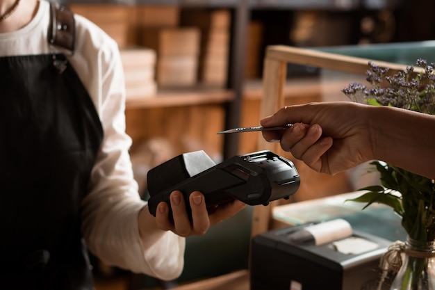 digital payment in a cafe with a bank card