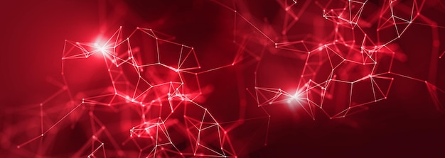 Digital plexus background or network of red glowing lines and dots Futuristic abstract background